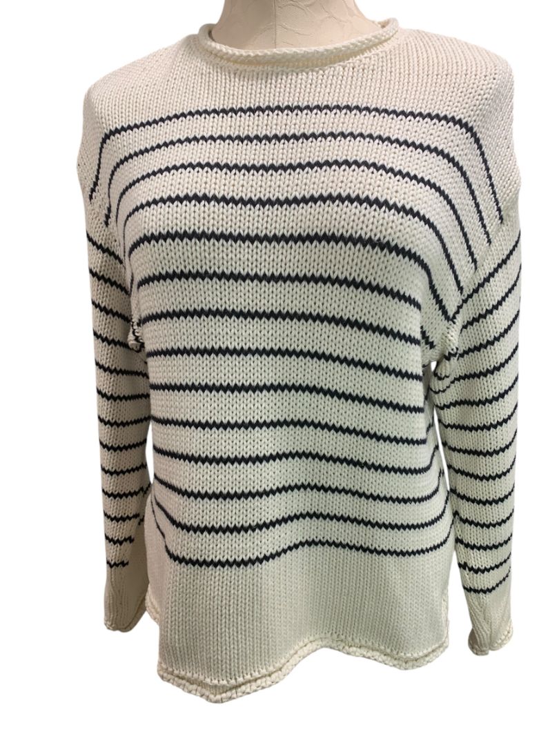 Small Zara Womens Cream Navy Blue Striped Rollneck Weekend Sweater