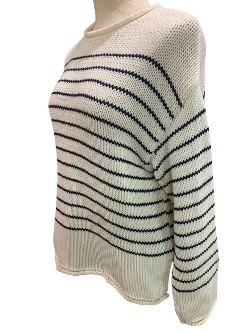 Small Zara Womens Cream Navy Blue Striped Rollneck Weekend Sweater