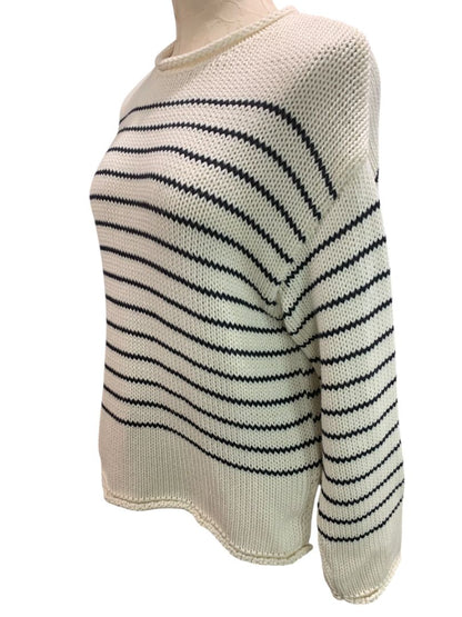 Small Zara Womens Cream Navy Blue Striped Rollneck Weekend Sweater