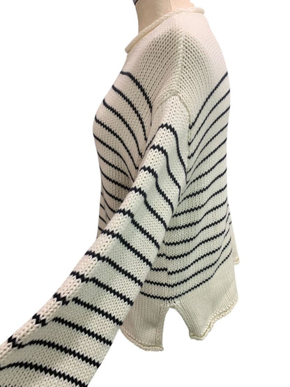 Small Zara Womens Cream Navy Blue Striped Rollneck Weekend Sweater