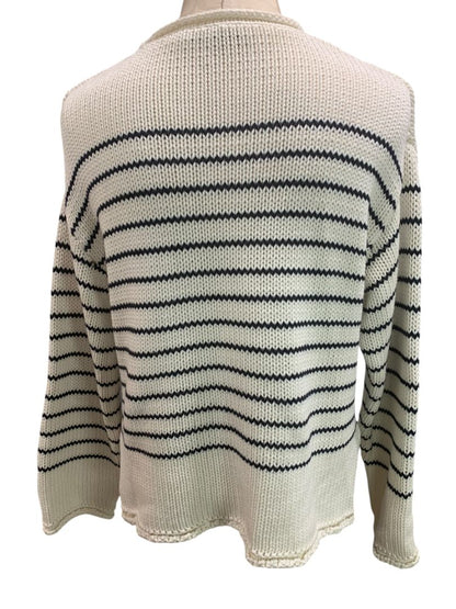 Small Zara Womens Cream Navy Blue Striped Rollneck Weekend Sweater