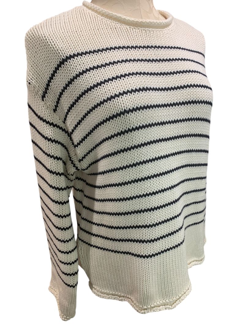 Small Zara Womens Cream Navy Blue Striped Rollneck Weekend Sweater