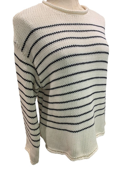 Small Zara Womens Cream Navy Blue Striped Rollneck Weekend Sweater