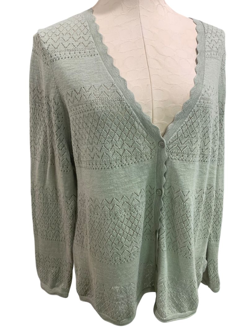 Size XL Frye Womens Sage Green Lightweight Patterned Knit Cardigan