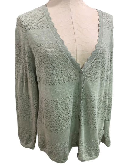 Size XL Frye Womens Sage Green Lightweight Patterned Knit Cardigan