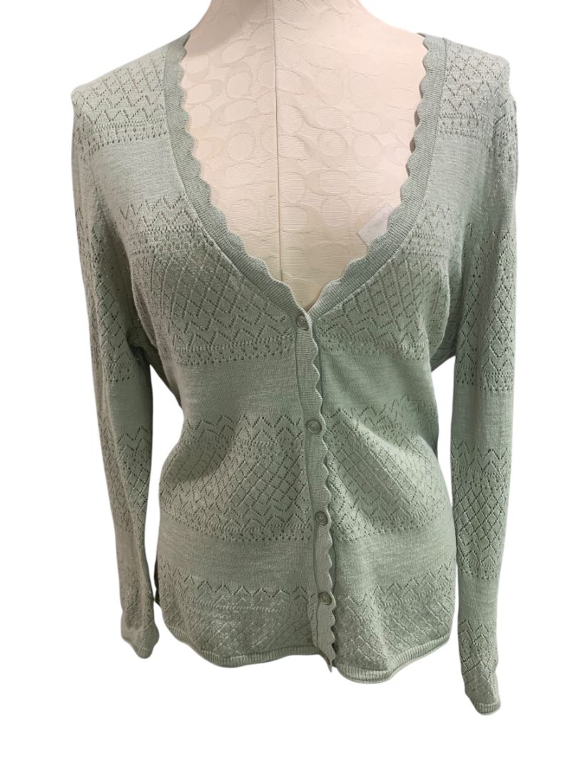 Size XL Frye Womens Sage Green Lightweight Patterned Knit Cardigan