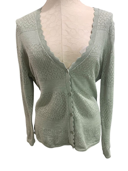 Size XL Frye Womens Sage Green Lightweight Patterned Knit Cardigan