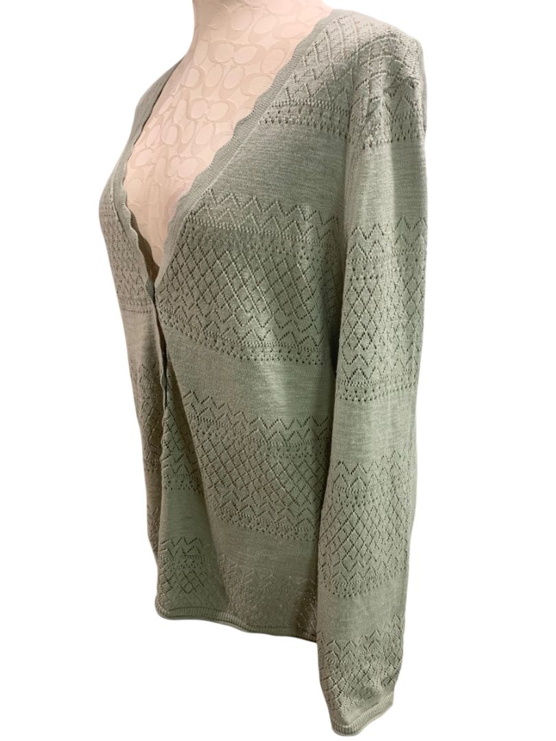 Size XL Frye Womens Sage Green Lightweight Patterned Knit Cardigan