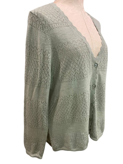 Size XL Frye Womens Sage Green Lightweight Patterned Knit Cardigan
