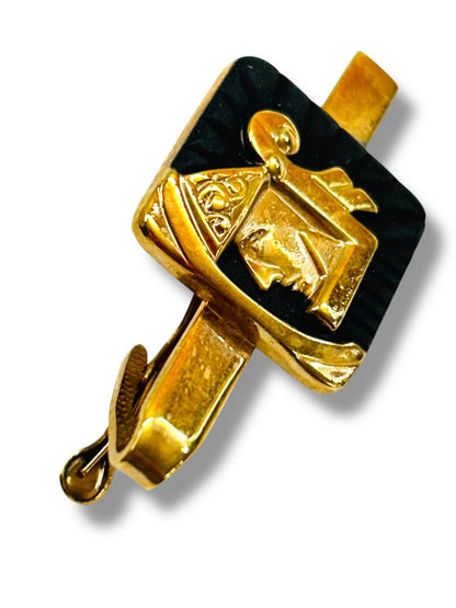Vintage Set of Cufflinks and Tie Bar Clip Goldtone Black Enameled