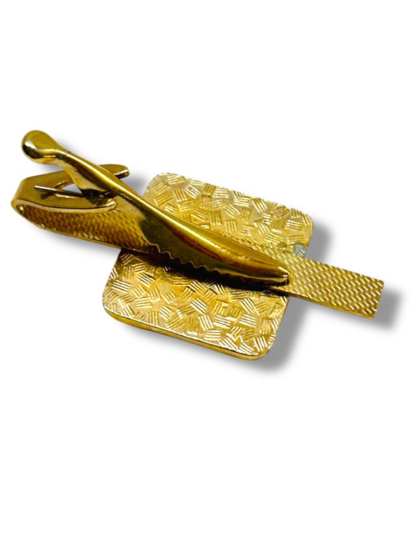 Vintage Set of Cufflinks and Tie Bar Clip Goldtone Black Enameled