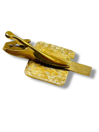 Vintage Set of Cufflinks and Tie Bar Clip Goldtone Black Enameled
