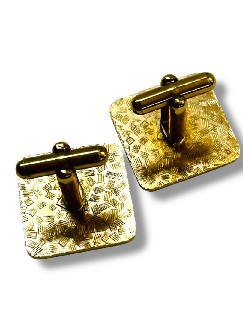 Vintage Set of Cufflinks and Tie Bar Clip Goldtone Black Enameled