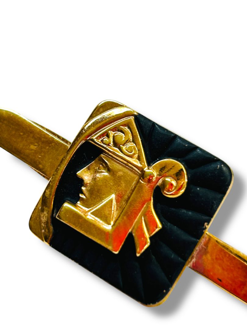 Vintage Set of Cufflinks and Tie Bar Clip Goldtone Black Enameled