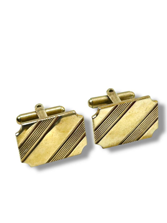 Goldtone Cufflinks Rectangular Diagonal Etched Stripe Pair Cuff Links
