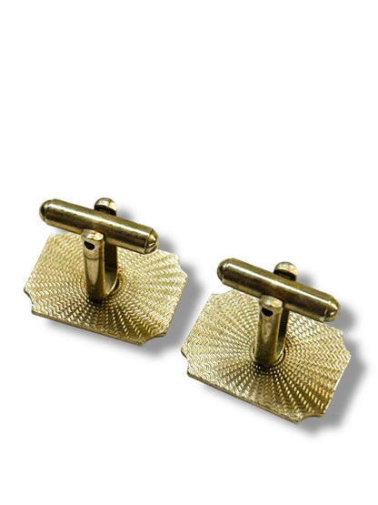 Goldtone Cufflinks Rectangular Diagonal Etched Stripe Pair Cuff Links