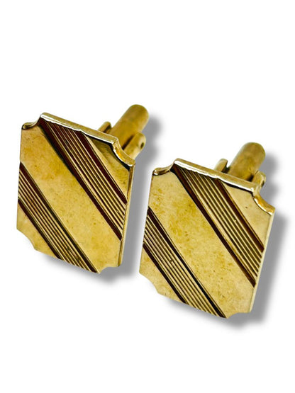 Goldtone Cufflinks Rectangular Diagonal Etched Stripe Pair Cuff Links