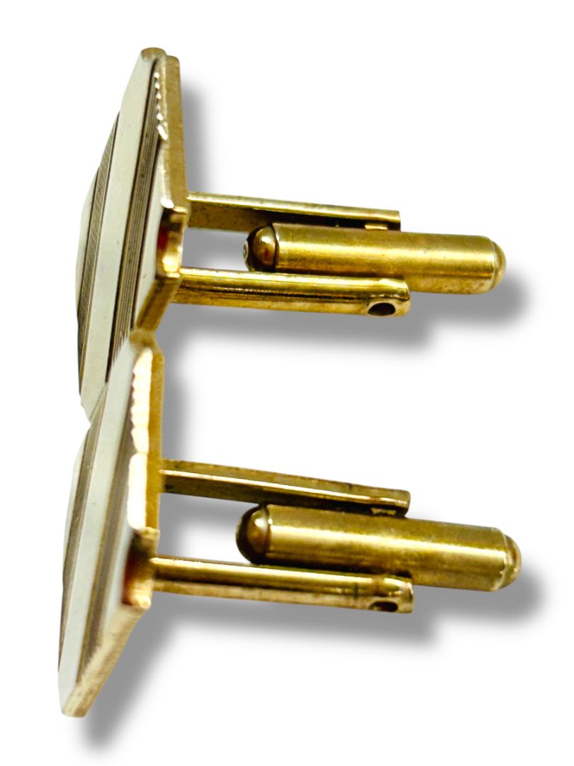Goldtone Cufflinks Rectangular Diagonal Etched Stripe Pair Cuff Links