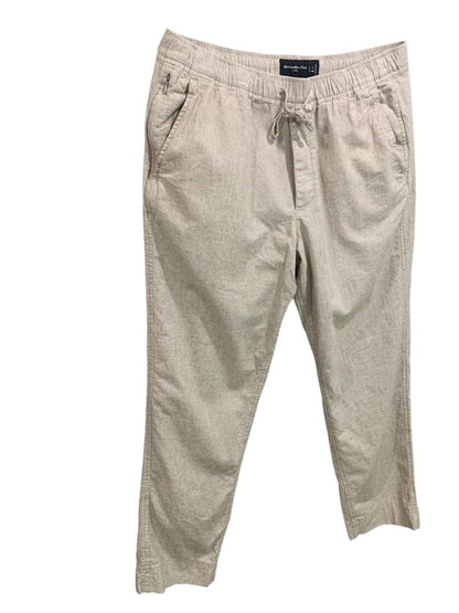 Large Long Abercrombie & Fitch Womens Loose Fit Linen Blend Pull On Pants Pockets
