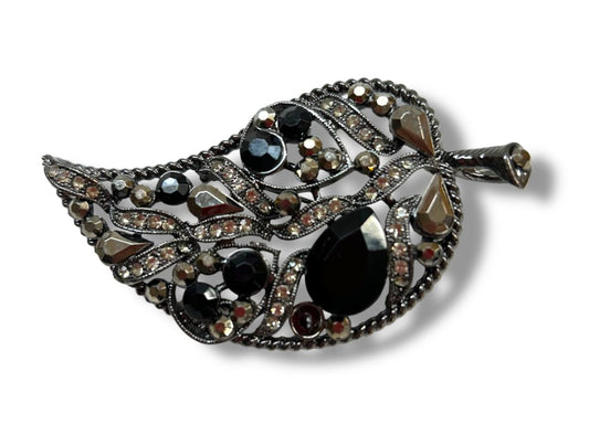 Intricate Leaf Brooch Pin Pendant Pewter Color 3.25"