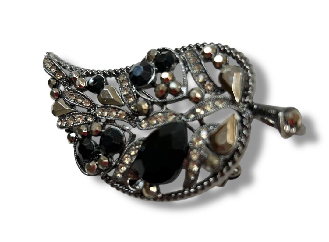 Intricate Leaf Brooch Pin Pendant Pewter Color 3.25"