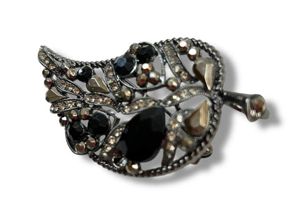 Intricate Leaf Brooch Pin Pendant Pewter Color 3.25"