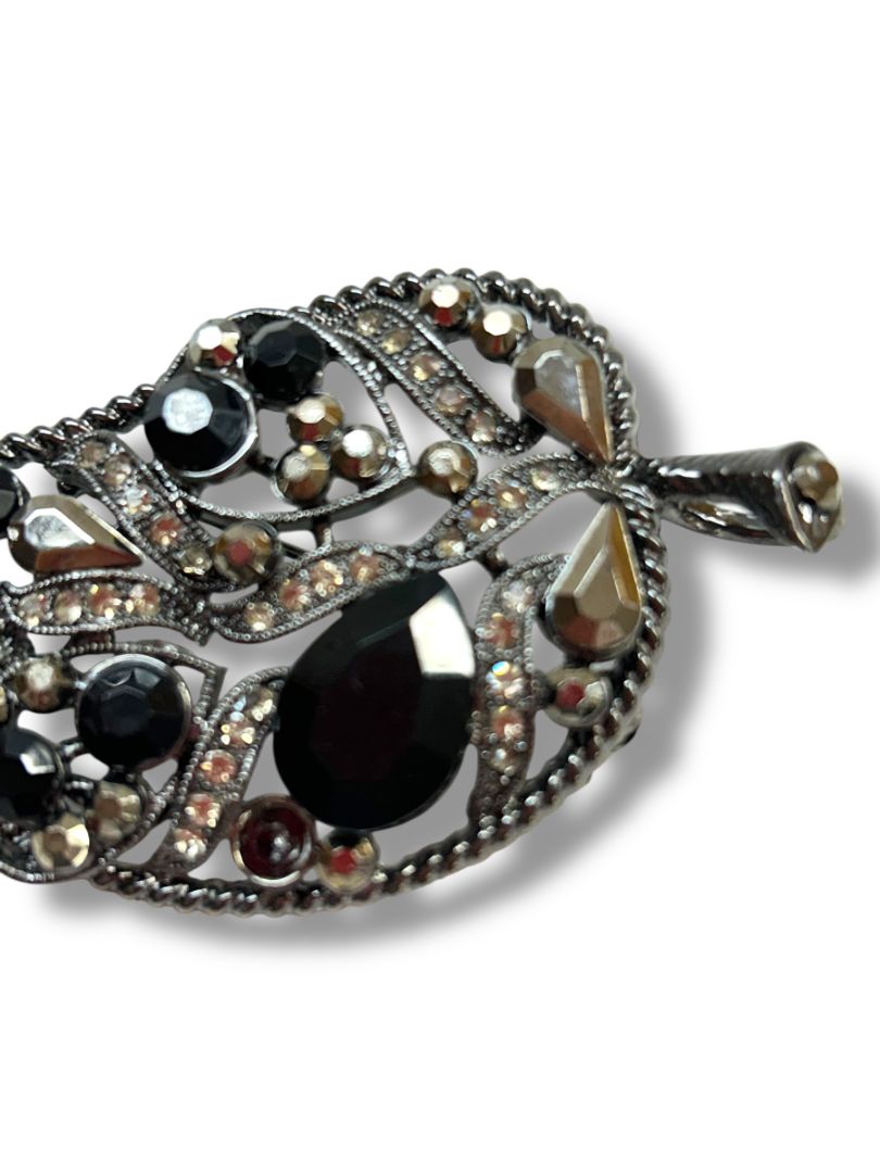 Intricate Leaf Brooch Pin Pendant Pewter Color 3.25"