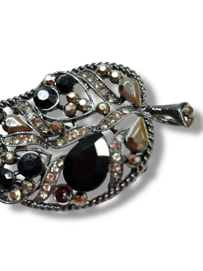 Intricate Leaf Brooch Pin Pendant Pewter Color 3.25"