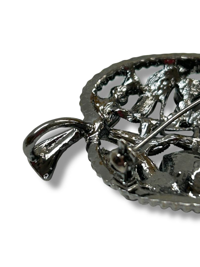 Intricate Leaf Brooch Pin Pendant Pewter Color 3.25"