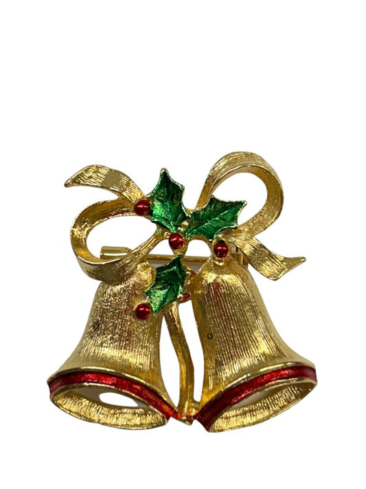 Signed Gerrys Vintage Christmas Bell Brooch Pin 1.4" Goldtone