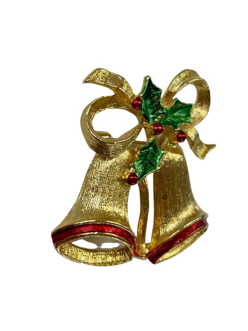Signed Gerrys Vintage Christmas Bell Brooch Pin 1.4" Goldtone