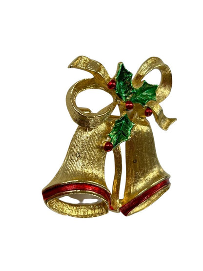 Signed Gerrys Vintage Christmas Bell Brooch Pin 1.4" Goldtone