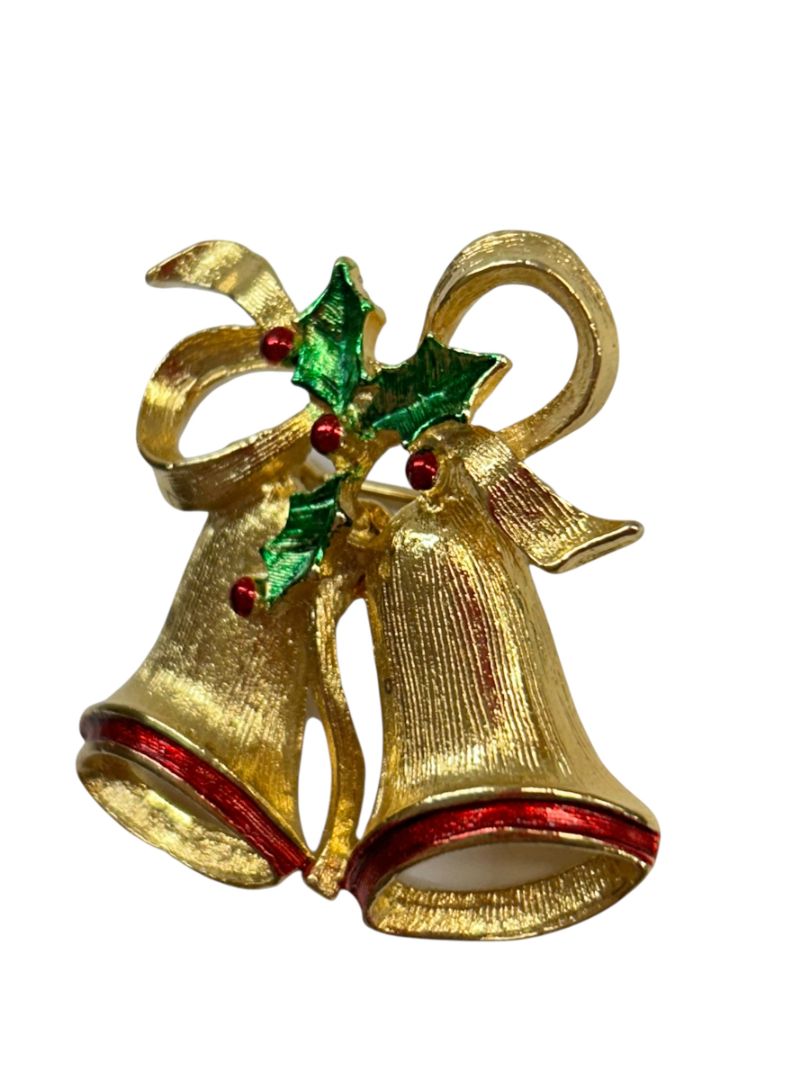 Signed Gerrys Vintage Christmas Bell Brooch Pin 1.4" Goldtone