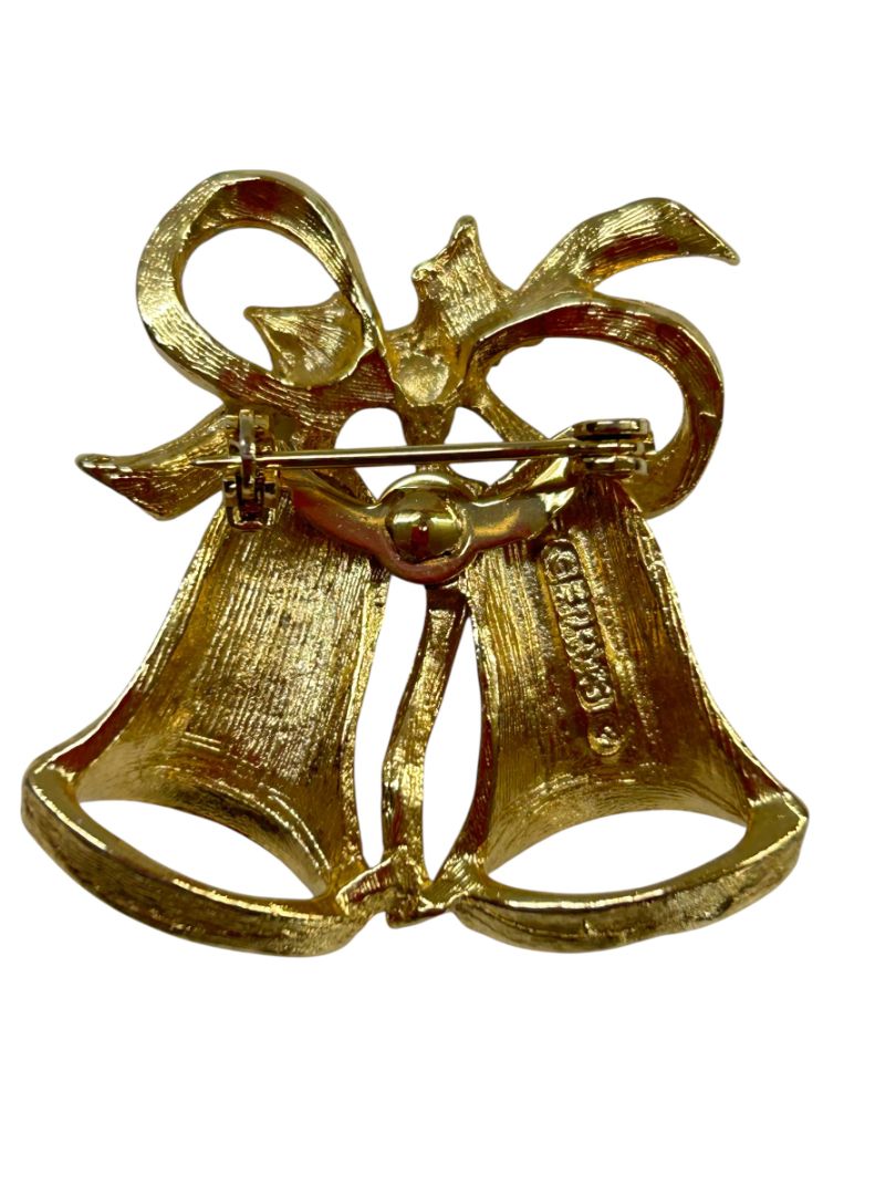 Signed Gerrys Vintage Christmas Bell Brooch Pin 1.4" Goldtone