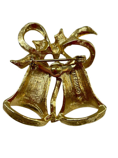 Signed Gerrys Vintage Christmas Bell Brooch Pin 1.4" Goldtone
