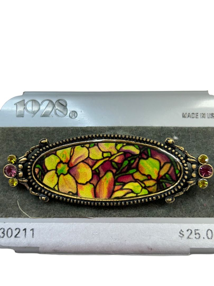 1928 Brand Retro Brooch Floral 2.5" New Antiqued Goldtone
