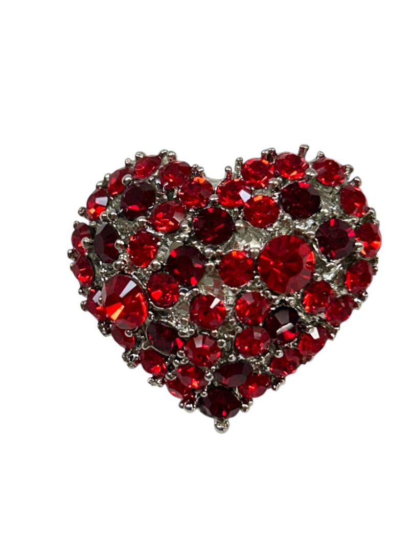Sparkle Heart Brooch Pin Red Silvertone 1.25" Signed
