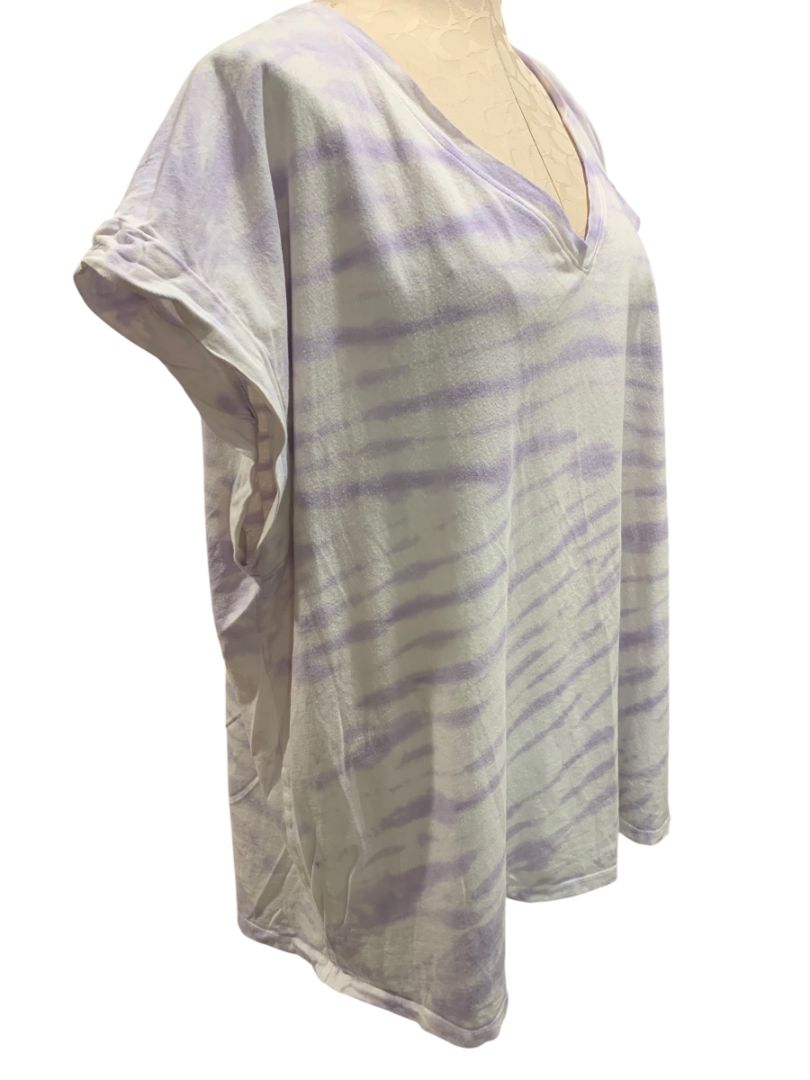 Size 3X Ava & Viv Womens Plus Size V-Neck Tshirt Lavender White Tie Dye