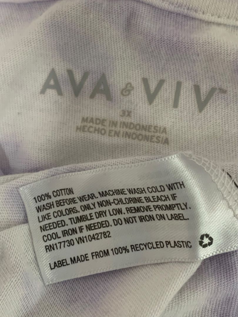 Size 3X Ava & Viv Womens Plus Size V-Neck Tshirt Lavender White Tie Dye