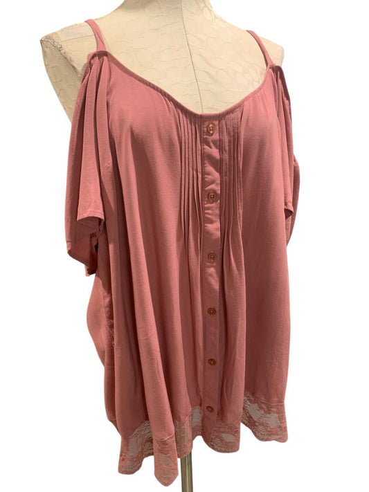 Size 3X Torrid Womens Plus Size Dark Pink Cold Shoulder Blouse V-Neck Shirt