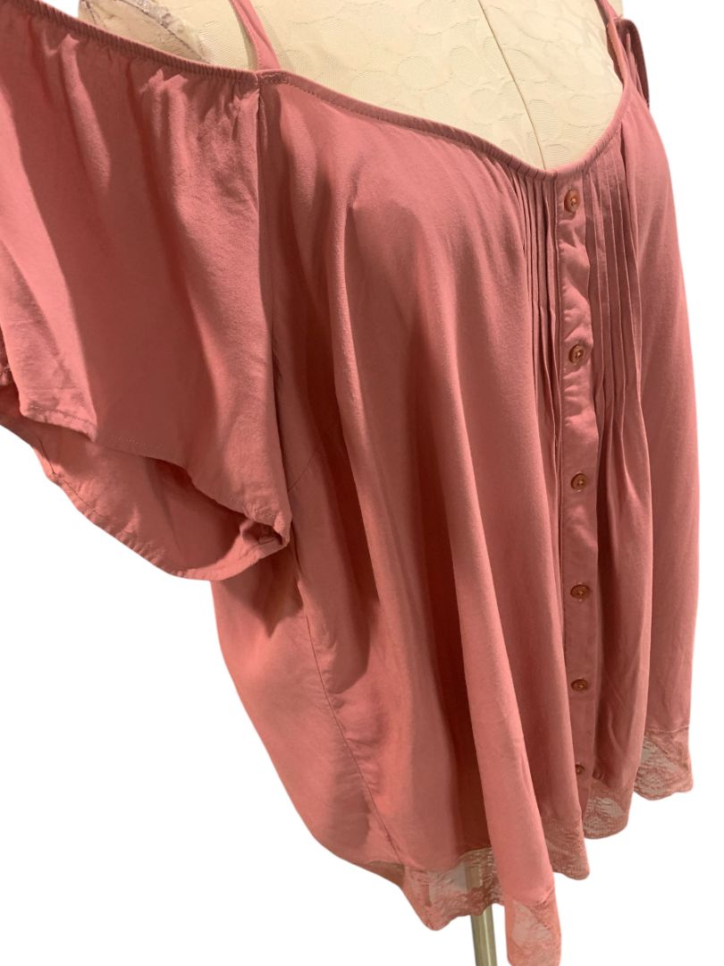 Size 3X Torrid Womens Plus Size Dark Pink Cold Shoulder Blouse V-Neck Shirt
