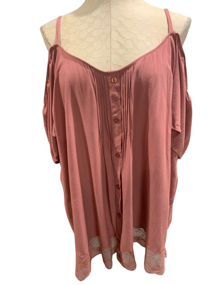 Size 3X Torrid Womens Plus Size Dark Pink Cold Shoulder Blouse V-Neck Shirt
