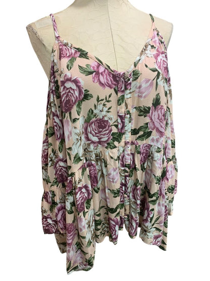 Size 3X Torrid Womens Plus Size Rose Print Cold Shoulder Blouse V-Neck Shirt