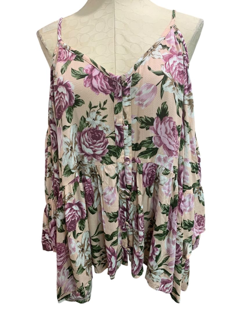 Size 3X Torrid Womens Plus Size Rose Print Cold Shoulder Blouse V-Neck Shirt