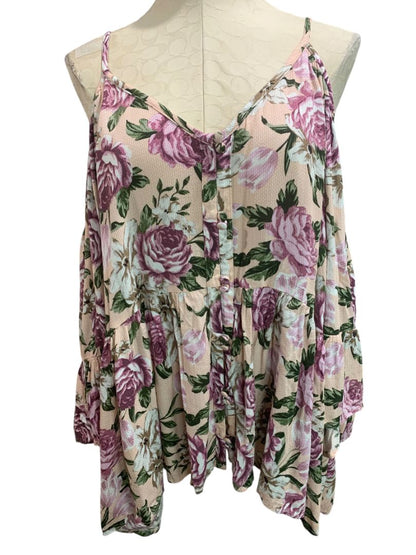 Size 3X Torrid Womens Plus Size Rose Print Cold Shoulder Blouse V-Neck Shirt
