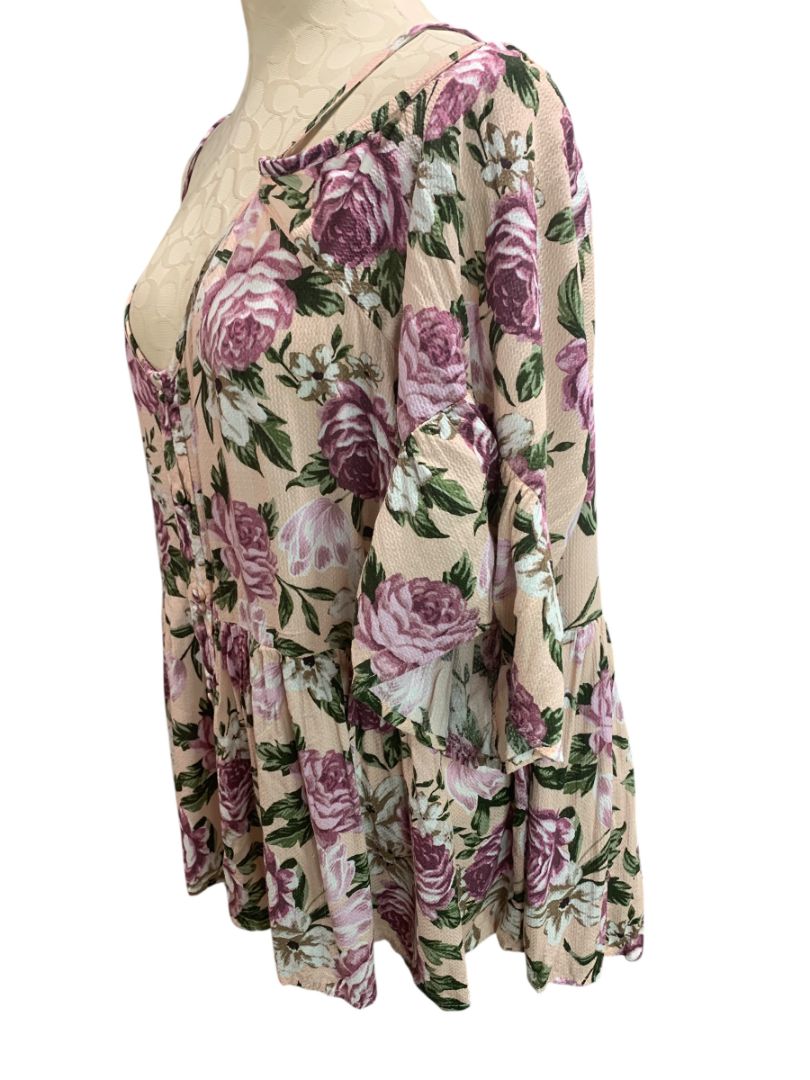 Size 3X Torrid Womens Plus Size Rose Print Cold Shoulder Blouse V-Neck Shirt