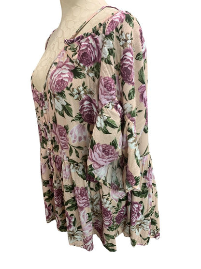 Size 3X Torrid Womens Plus Size Rose Print Cold Shoulder Blouse V-Neck Shirt