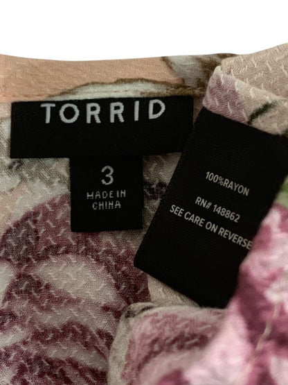 Size 3X Torrid Womens Plus Size Rose Print Cold Shoulder Blouse V-Neck Shirt