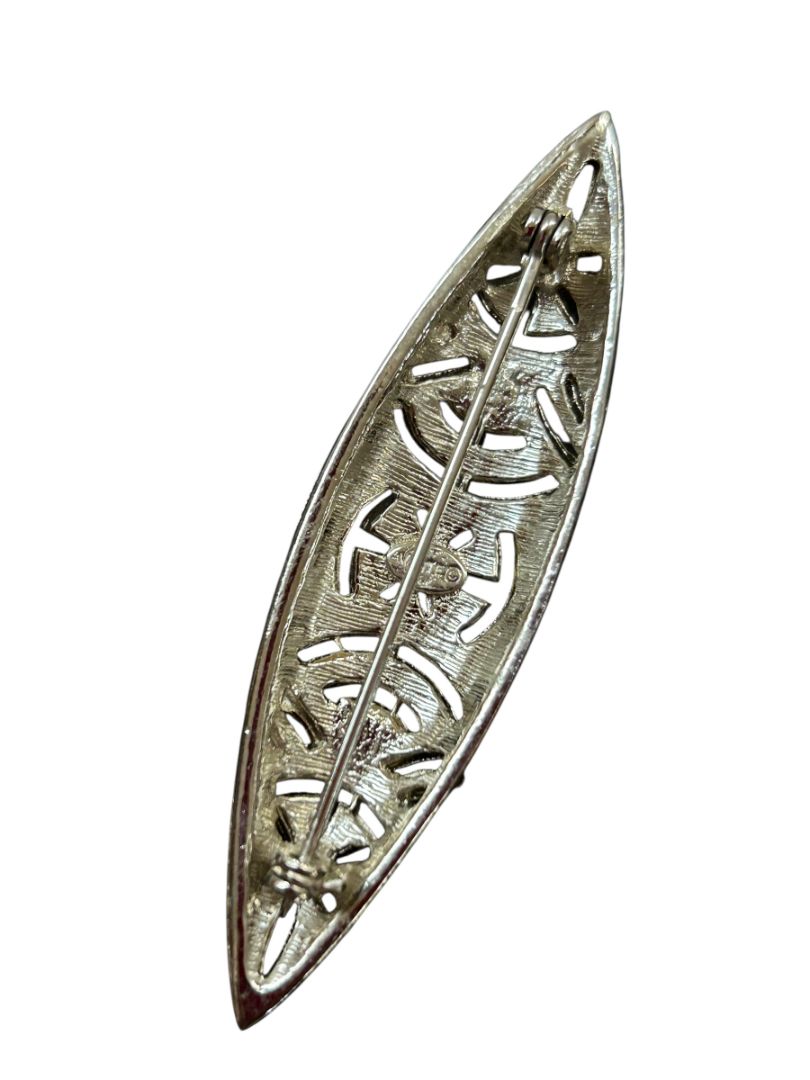 Vintage Signed Avante Silvertone Brooch Pin Openwork 2.75" Art Deco Style