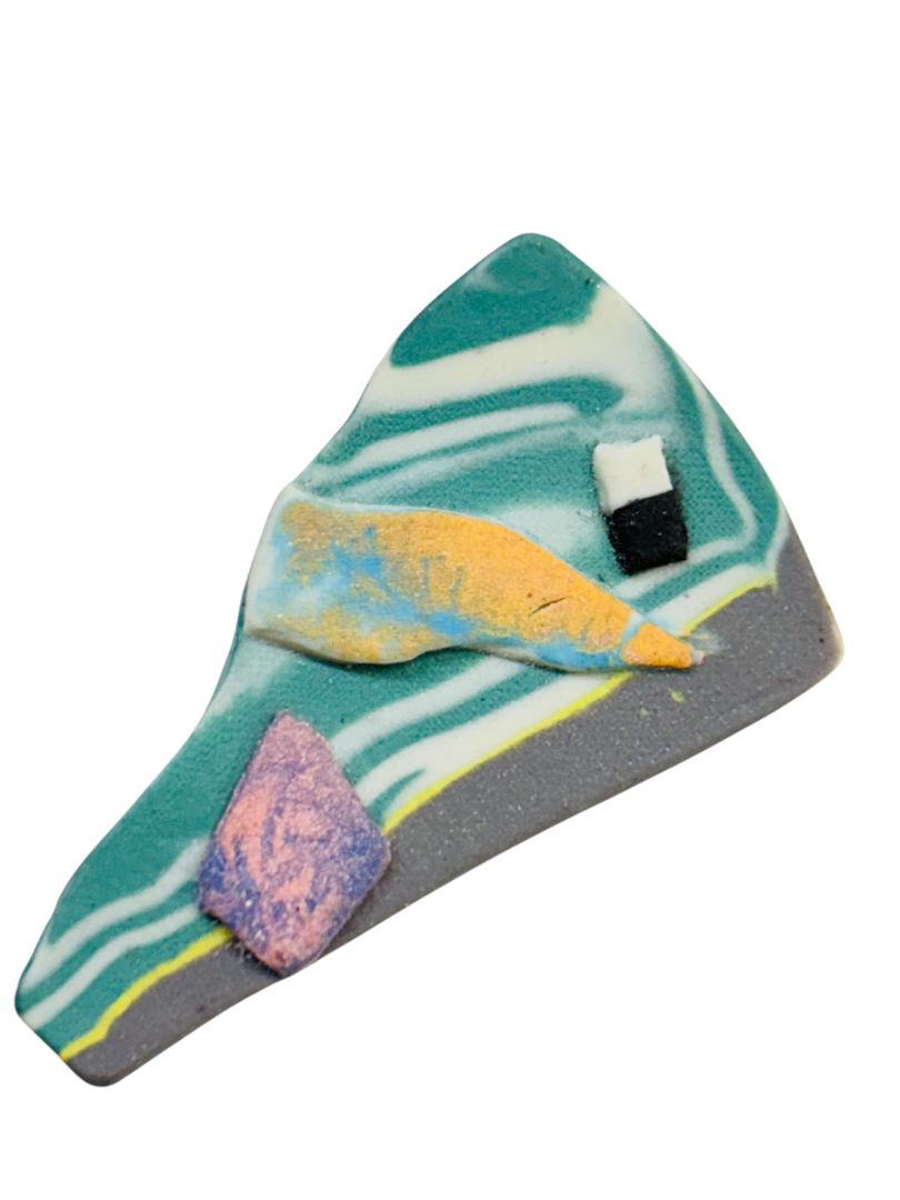 1980s Abstract Brooch Pin Clay Shape 2.25" Retro